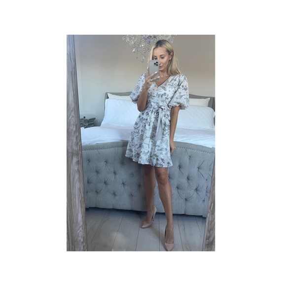 French Style Print Puff Sleeve Vintage Dress - Picture 14 of 15